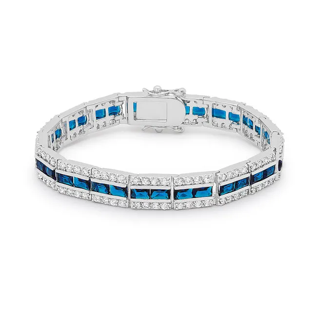 LOVCIA Balboa Blue Sparkling Cubic Zirconia Silver Bracelet