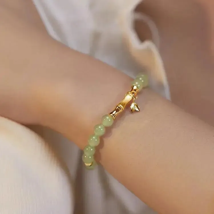 LOVCIA Beaded Bracelet with Imitation Hetian Jade and Bamboo Joint Design