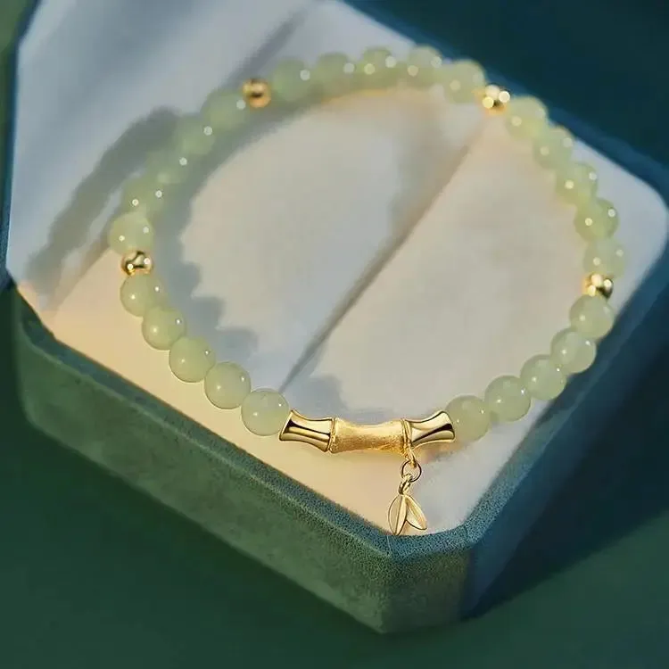 LOVCIA Beaded Bracelet with Imitation Hetian Jade and Bamboo Joint Design