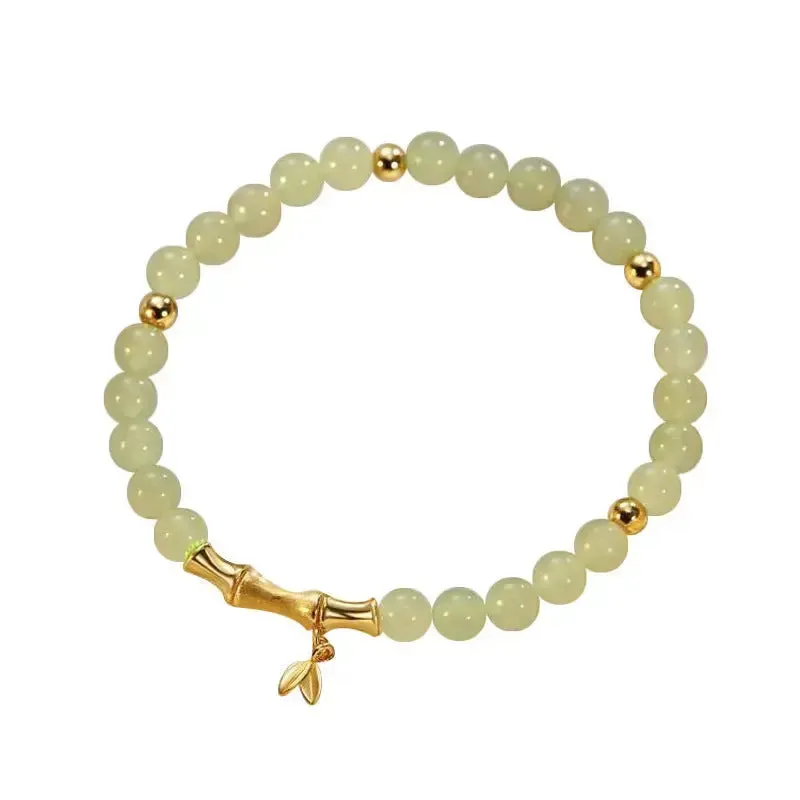 LOVCIA Beaded Bracelet with Imitation Hetian Jade and Bamboo Joint Design