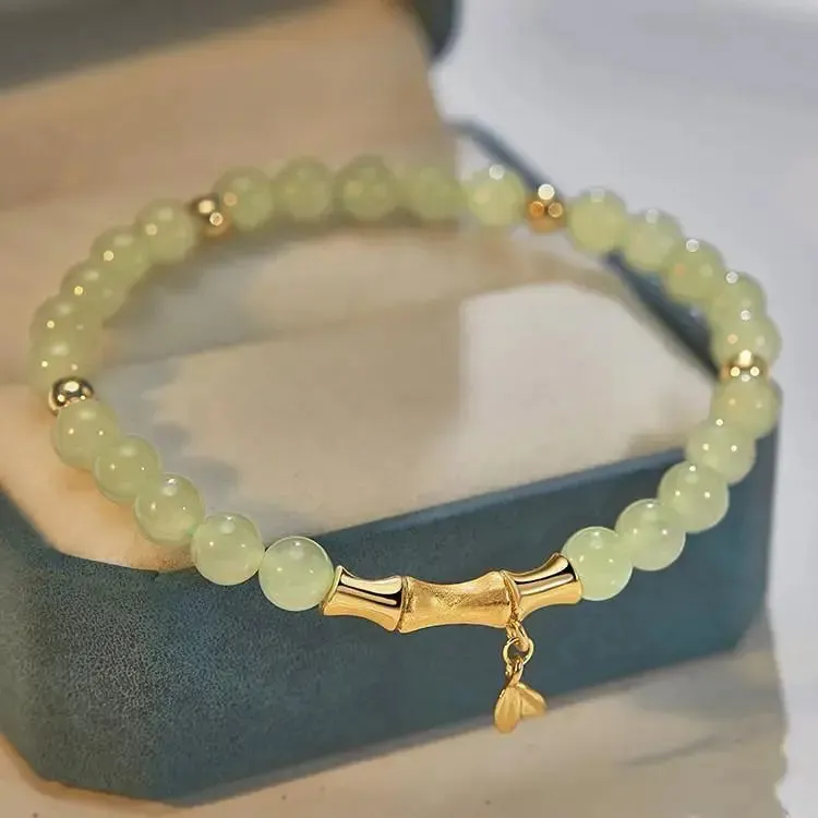 LOVCIA Beaded Bracelet with Imitation Hetian Jade and Bamboo Joint Design
