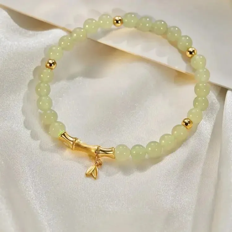 LOVCIA Beaded Bracelet with Imitation Hetian Jade and Bamboo Joint Design