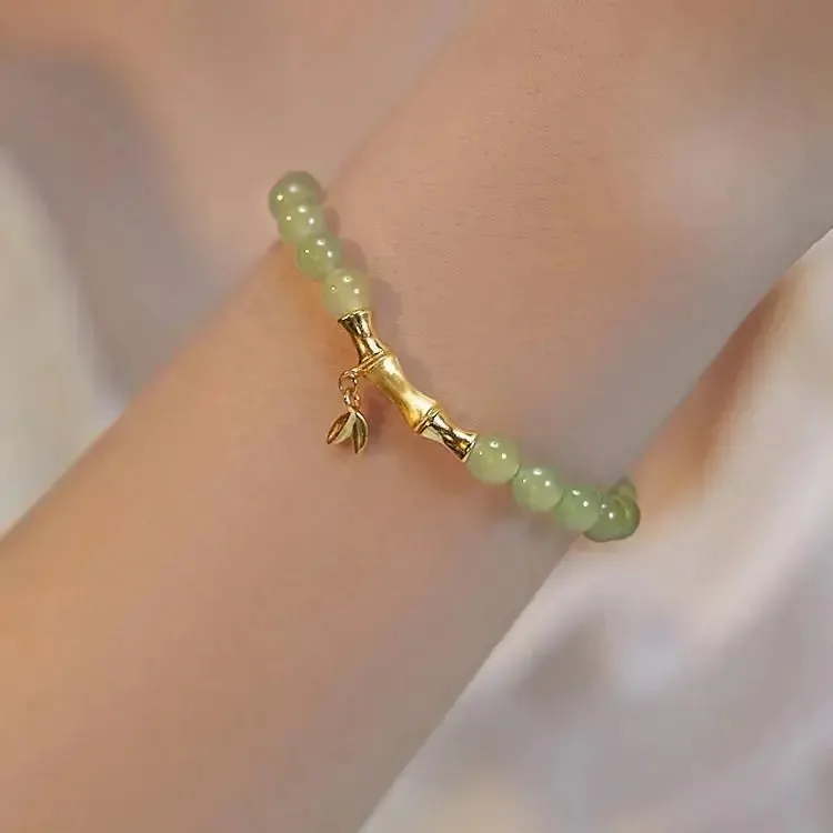 LOVCIA Beaded Bracelet with Imitation Hetian Jade and Bamboo Joint Design