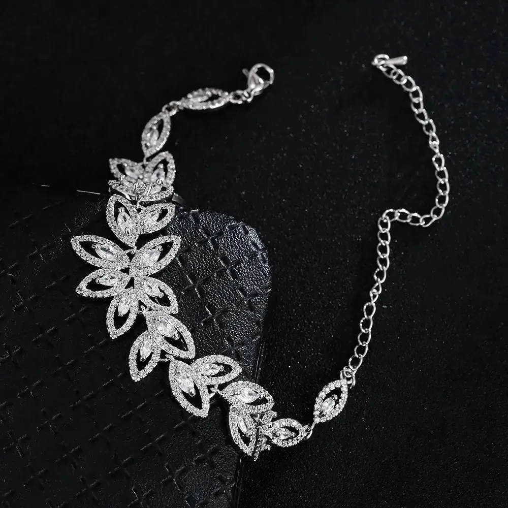 LOVCIA Floral Elegance CZ Crystal Flower Bracelet For Women