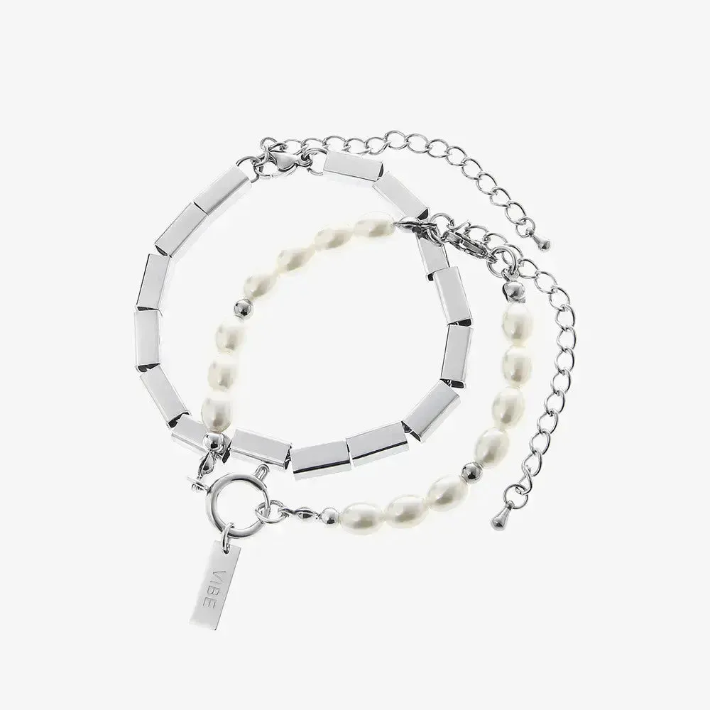 LOVCIA Luminary Square Pearl Bracelets for Men and Women - Unisex Contemporary Stacked Bracelets Design