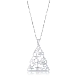 LOVCIA Rhodium-Plated Christmas Tree Pendant with Mixed Star Pave and CZ Stones