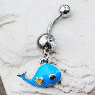Lovely Blue Whale Dangle Navel Ring