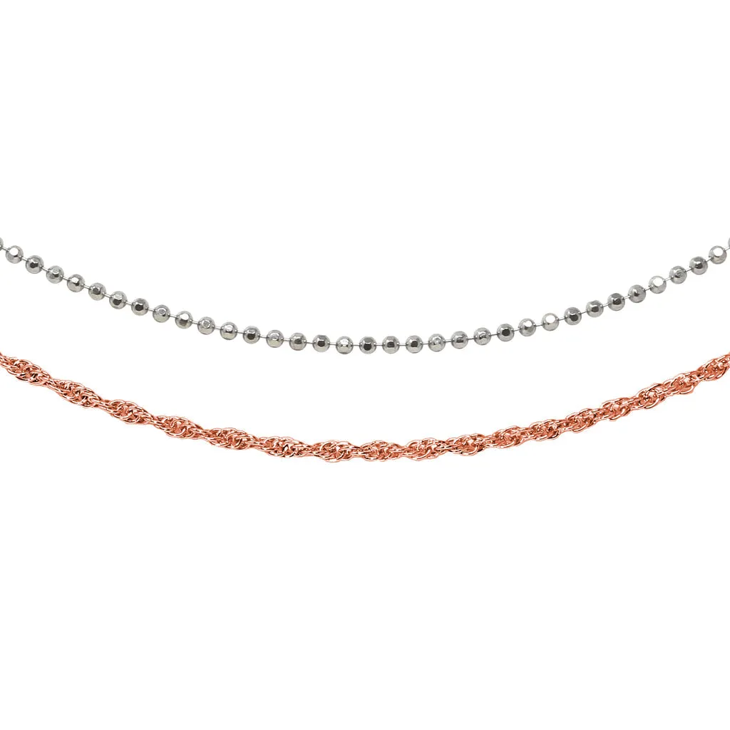 Lovely Layers Silver Bead & Rose Rope Necklaces