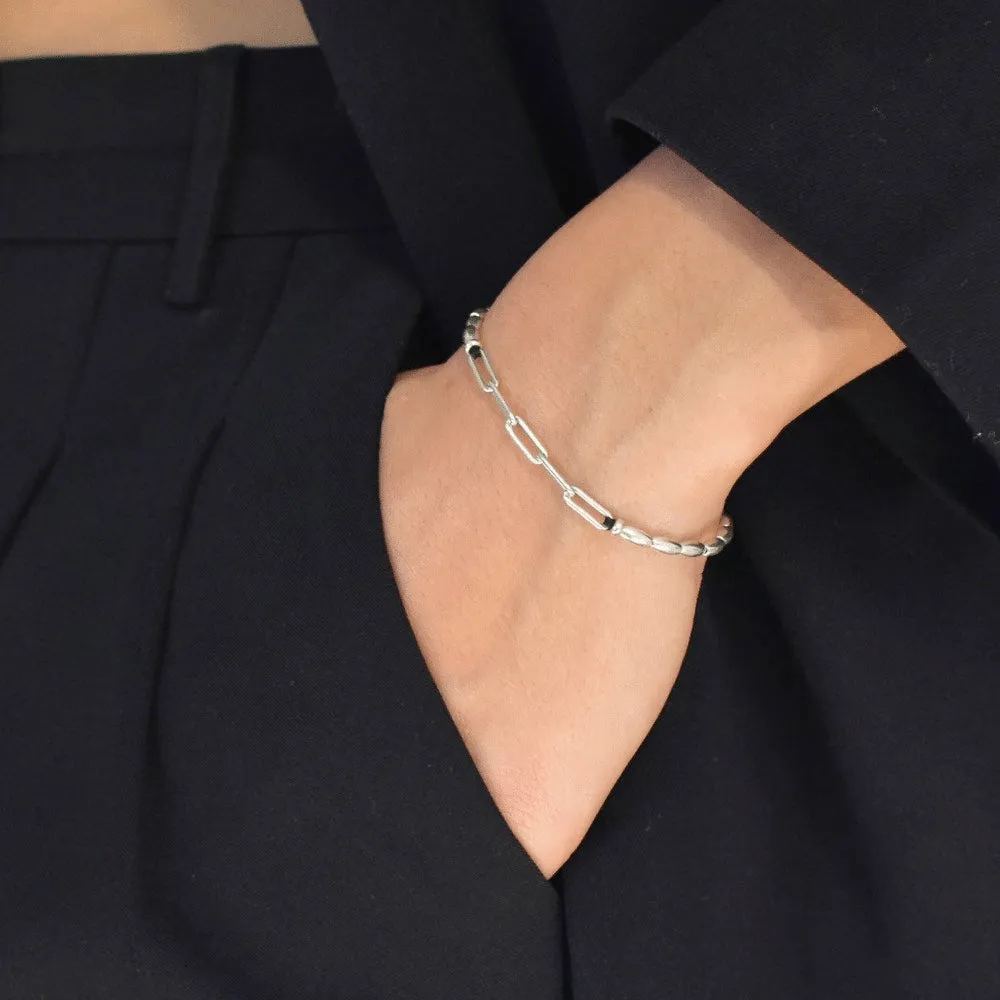 Luxe Link Sterling Silver Beaded Bracelet