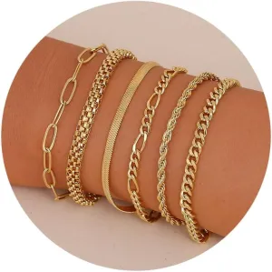 MILACOLATO Gold Bracelets for Women Non Tarnish, Dainty 14K Gold Plated Stackable Bracelets Waterproof, Silver Cuban Link Beaded Paperclip Figaro Rope Chain Bracelet Stack Set Adjustable