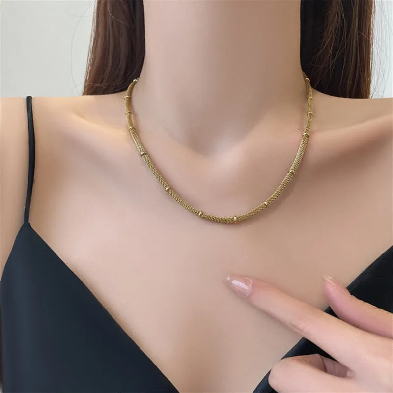Minimalism Beads Welding Charms Snake Chain Choker Necklaces Pendants For Women