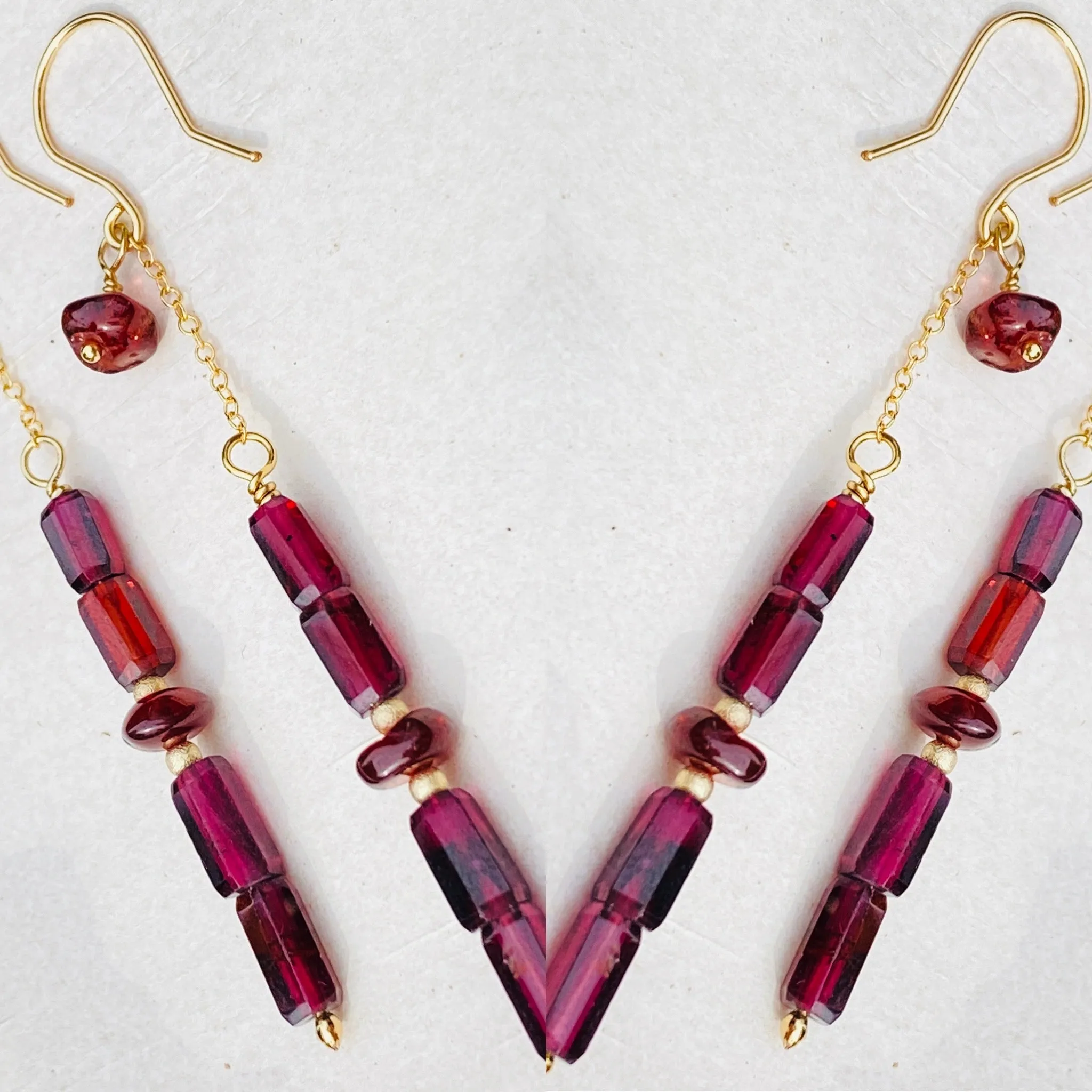 Mozambique Garnet Double Drop Earrings