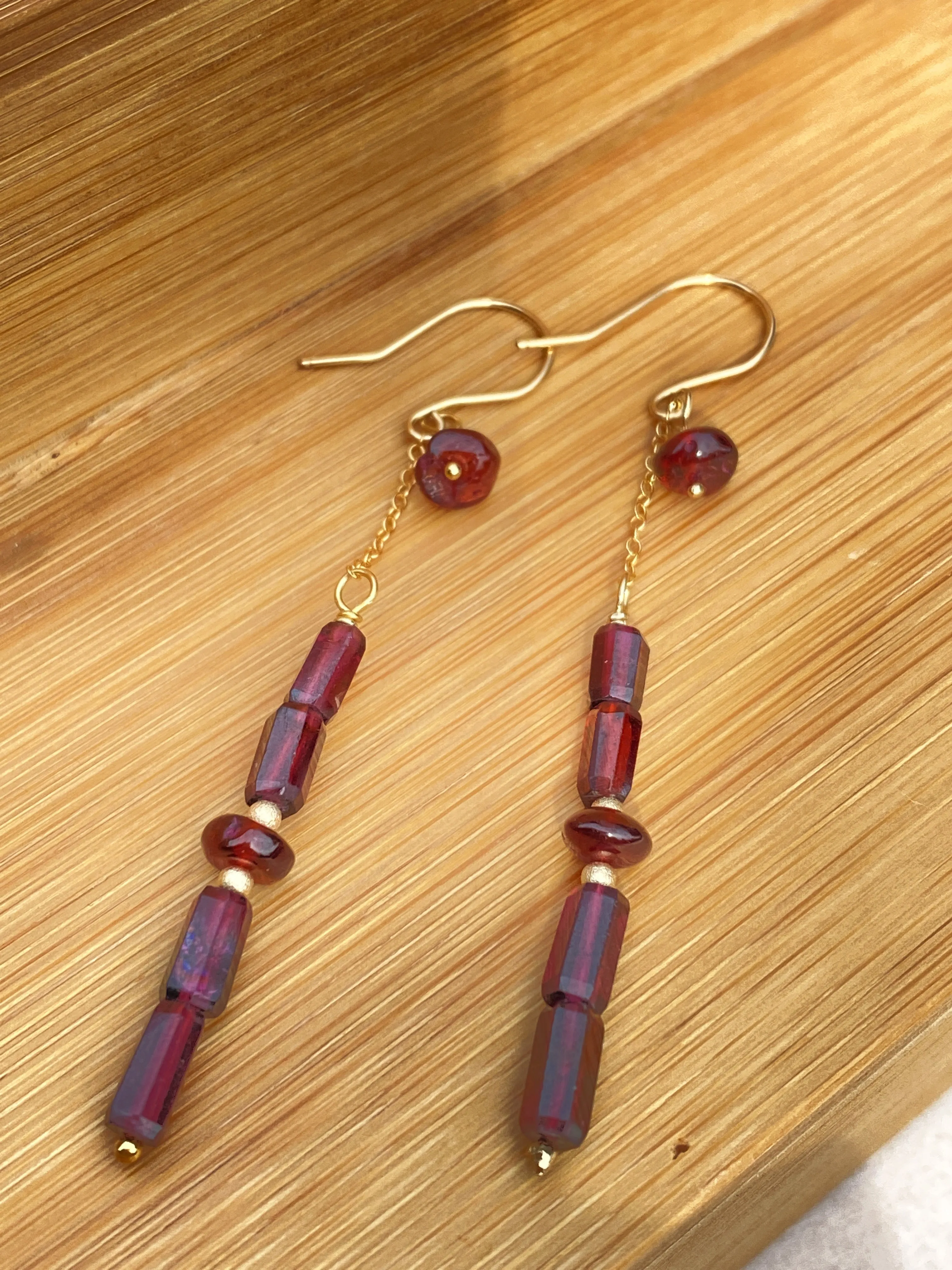 Mozambique Garnet Double Drop Earrings