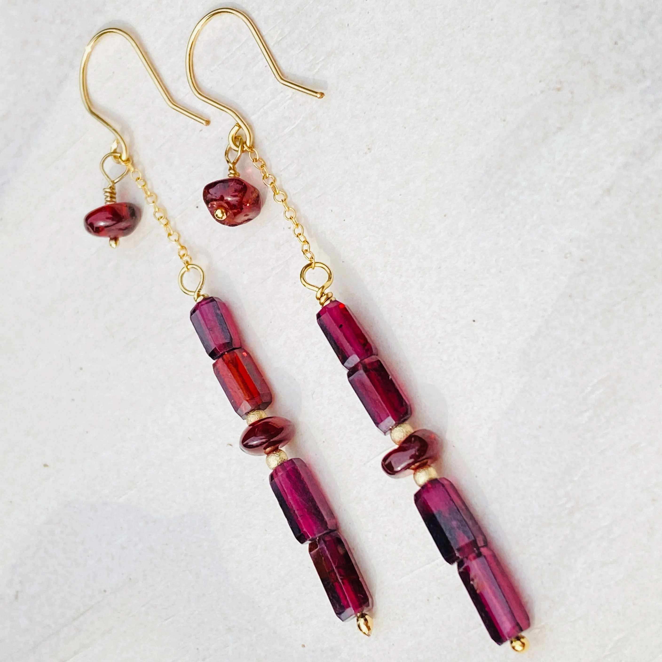 Mozambique Garnet Double Drop Earrings