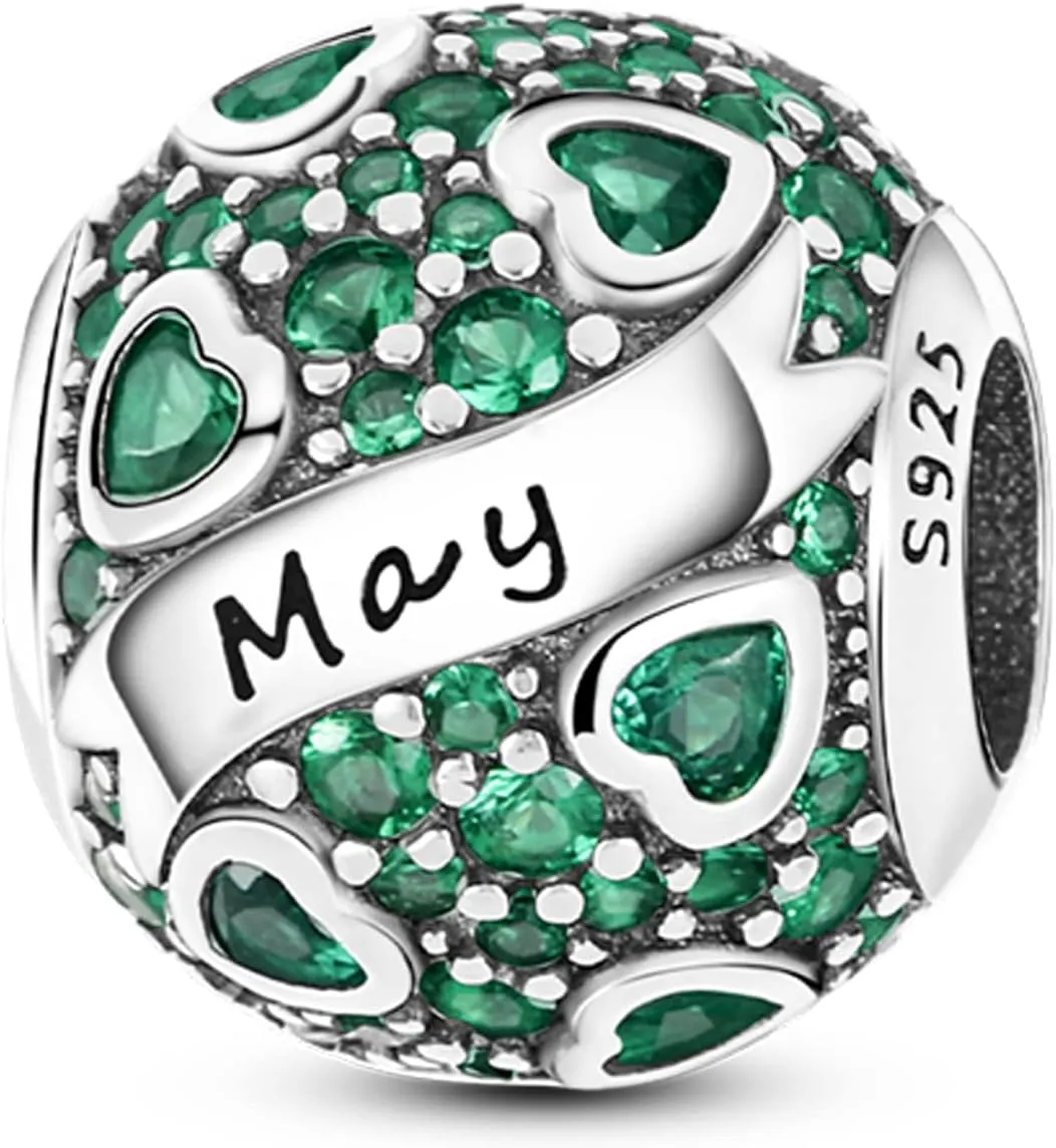 MULA Birthstone Charms 925 Sterling Silver for Bracelets and Necklaces - Dangle Pendants Beads With 5A Cubic Zirconia - Happy Birthday Mothers Day Jewelry