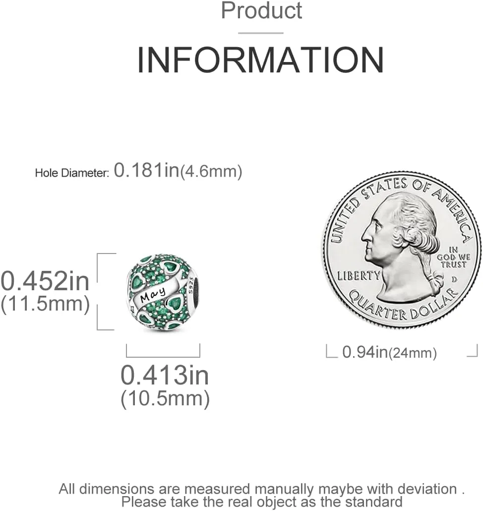 MULA Birthstone Charms 925 Sterling Silver for Bracelets and Necklaces - Dangle Pendants Beads With 5A Cubic Zirconia - Happy Birthday Mothers Day Jewelry