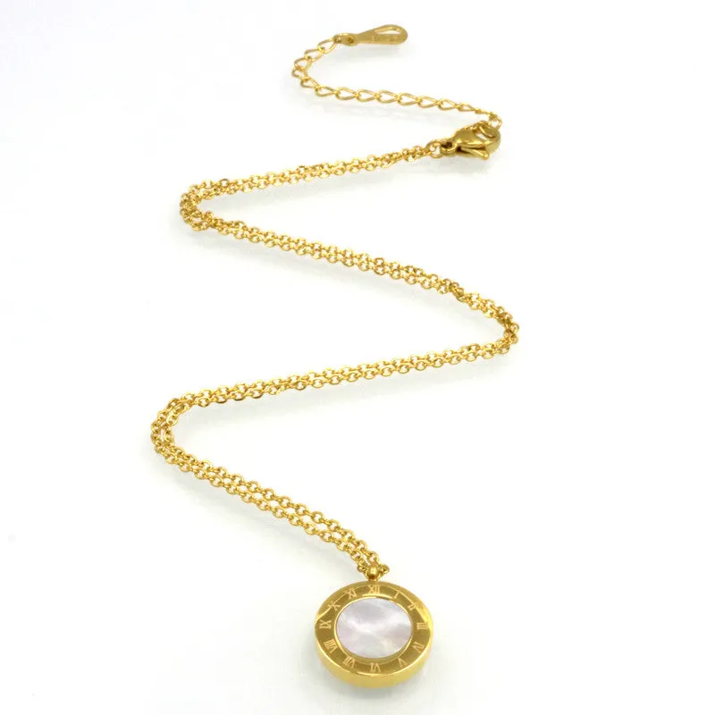 New Necklace Pendant Roman Letters two-sided Shell Pendant Necklace Woman Fashion Jewelry Design Stainless Steel Chain Rose Gold