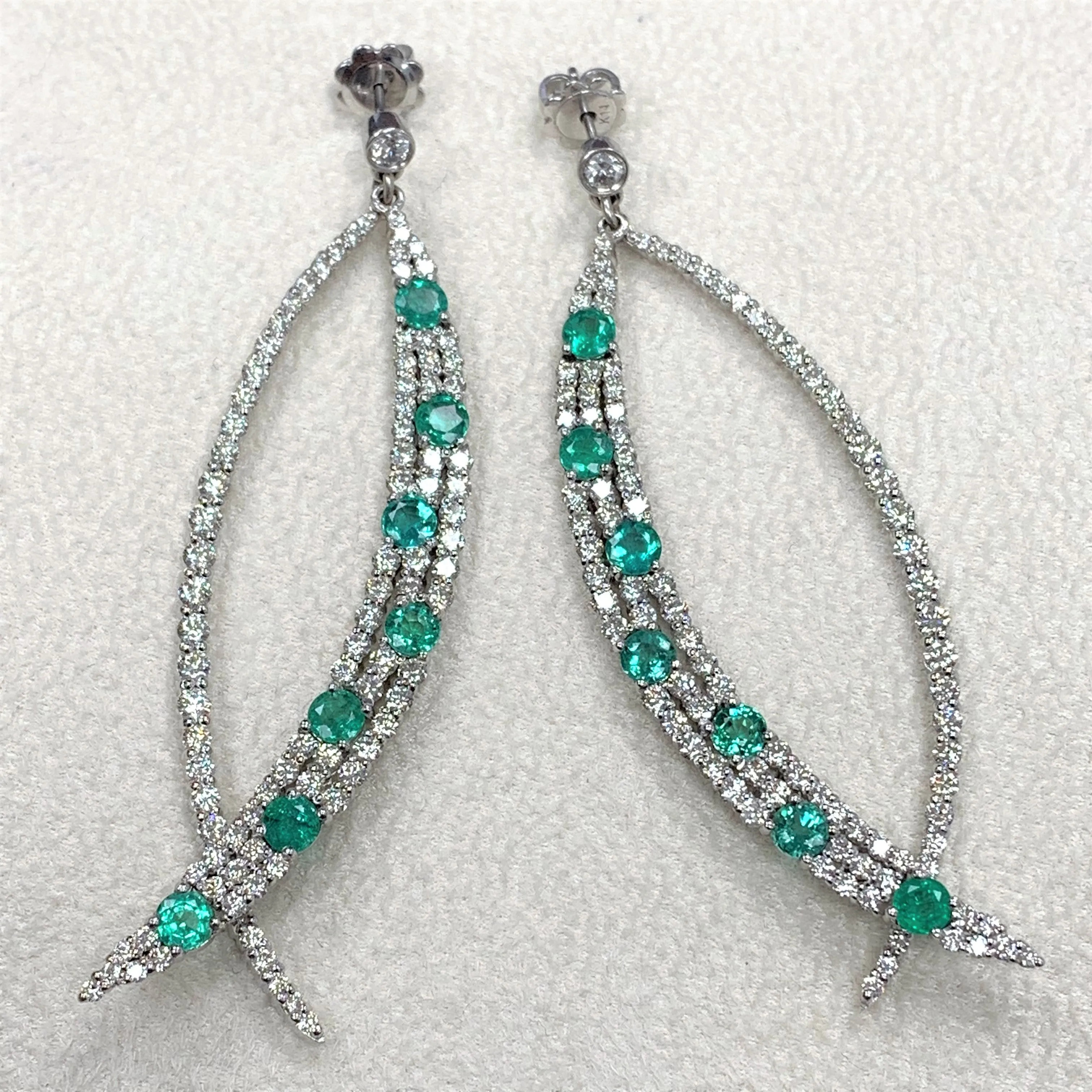 Olive Emerald & Diamond Earrings (8.33 ct Diamonds & Emeralds) in White Gold