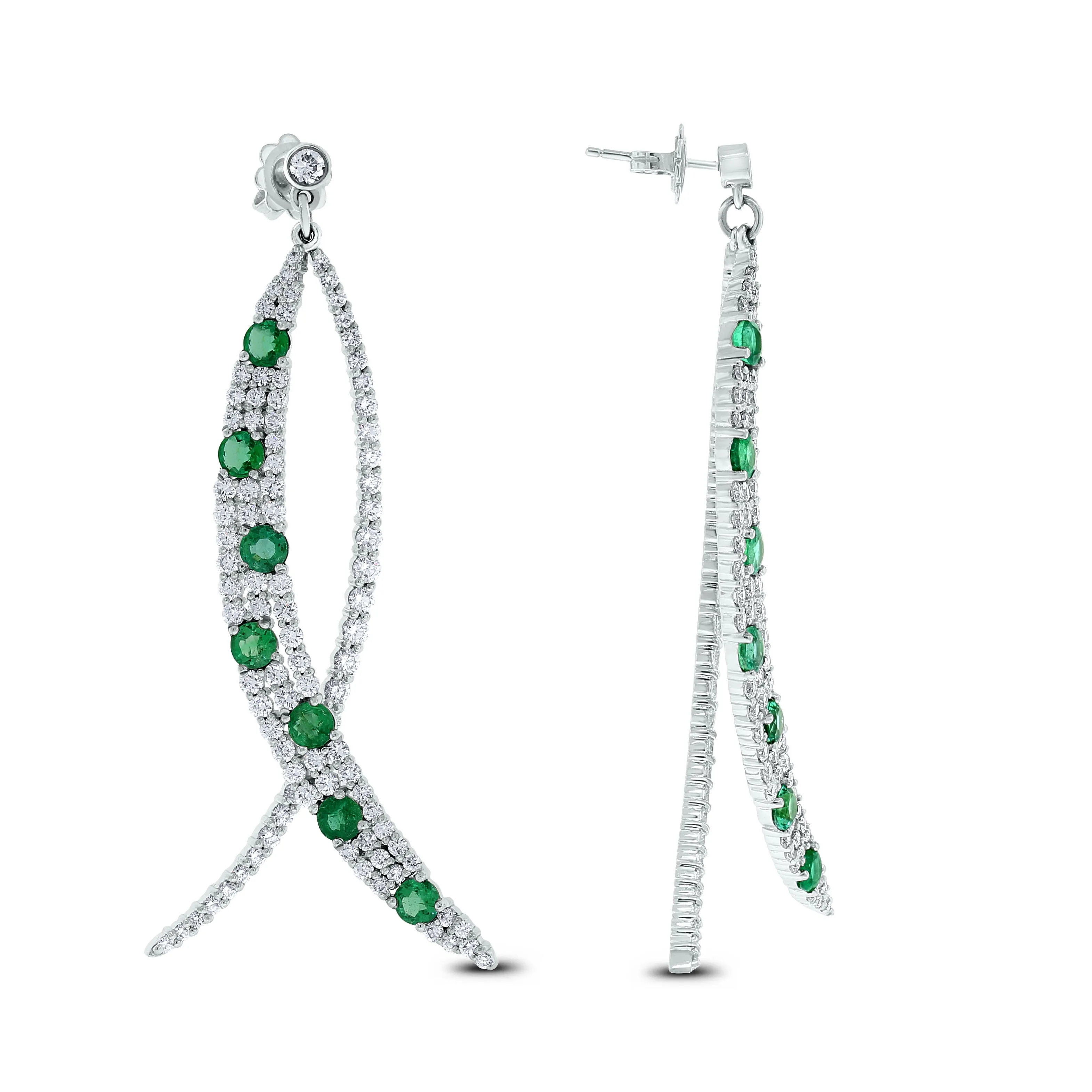 Olive Emerald & Diamond Earrings (8.33 ct Diamonds & Emeralds) in White Gold