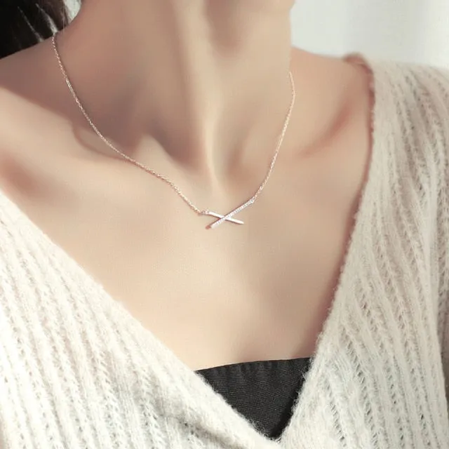ONEVAN Trendy 925 Sterling Silver AAA Zircon Geometric Strip Pendant Necklaces For Women Gift Simple Fine Jewelry NK017