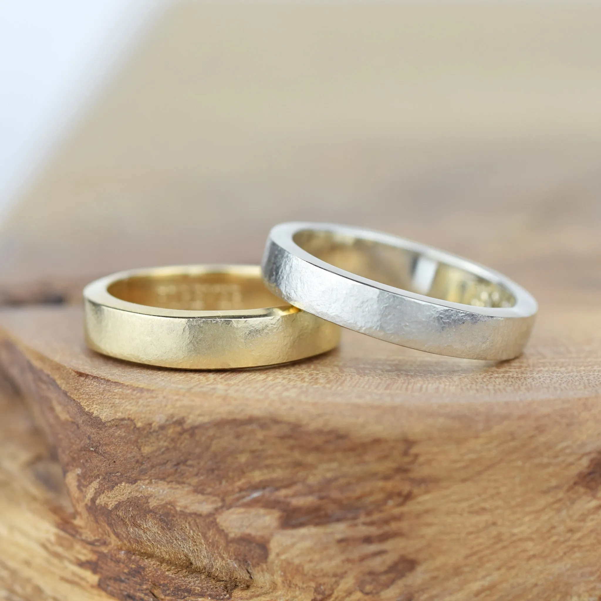 Organic Textured 4mm Wide Gold Band