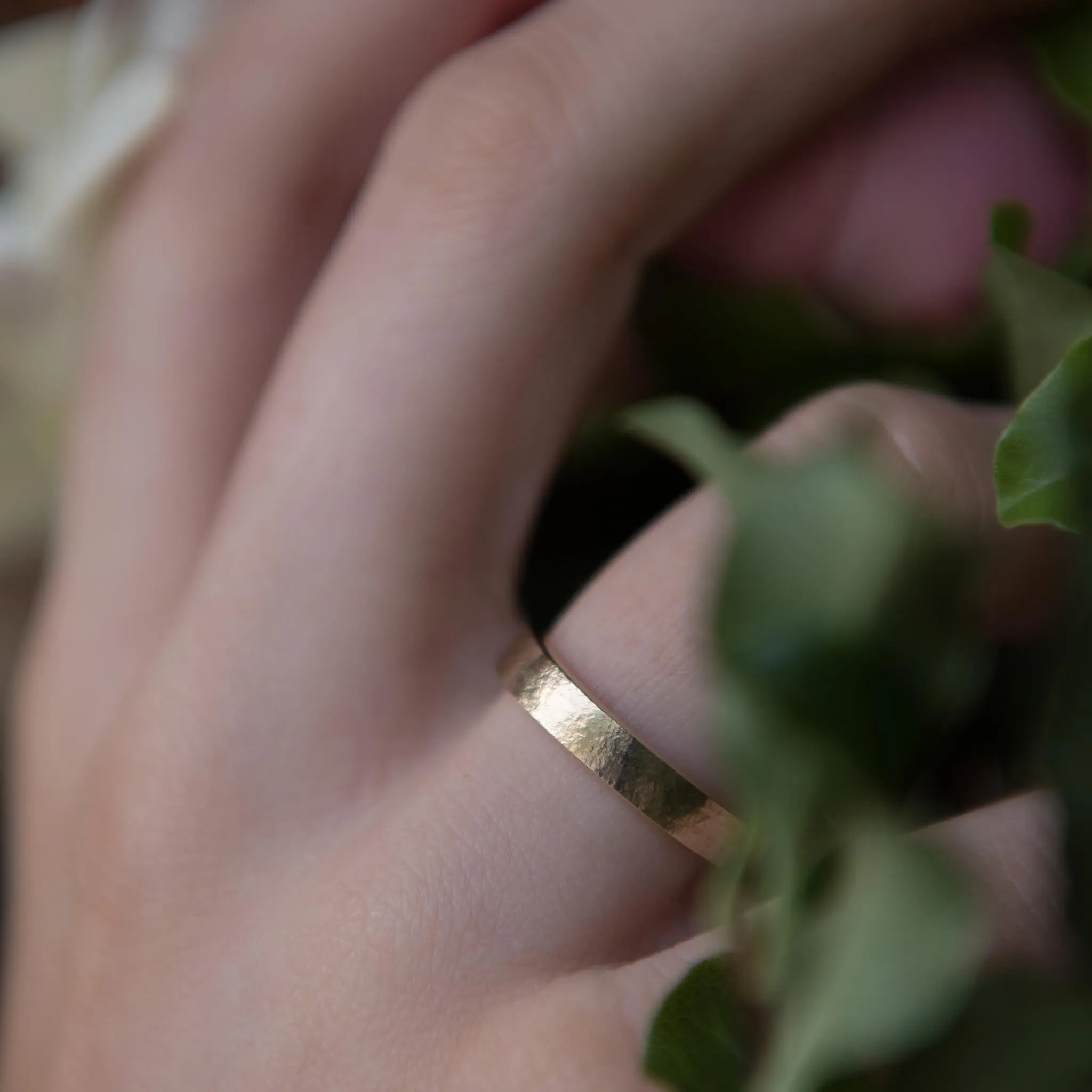 Organic Textured 4mm Wide Gold Band