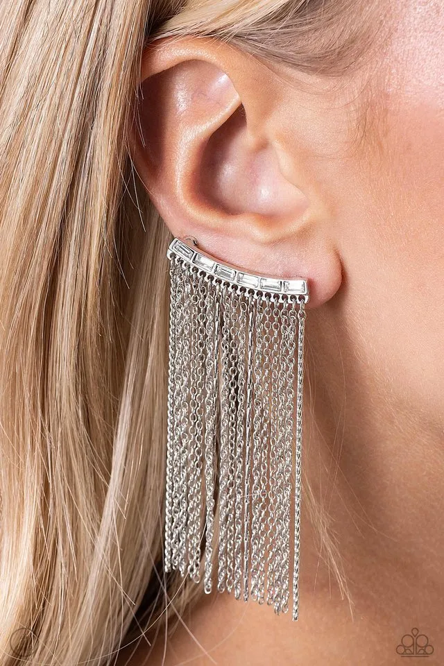 Paparazzi Earring ~ Feuding Fringe - White