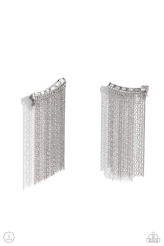 Paparazzi Earring ~ Feuding Fringe - White