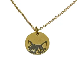Peek-a-Boo Cat Face Necklace - Gold Stainless Steel Pendant