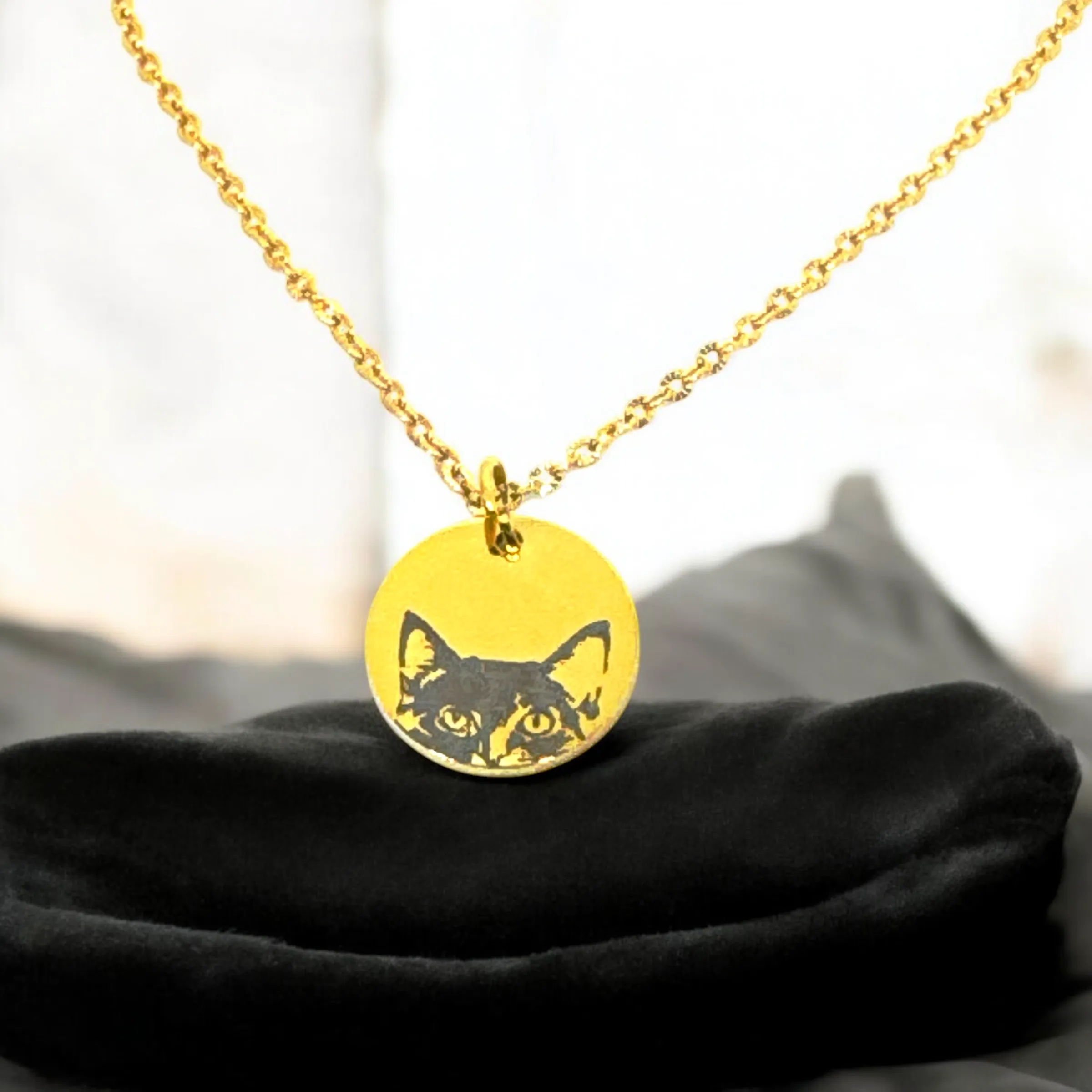 Peek-a-Boo Cat Face Necklace - Gold Stainless Steel Pendant
