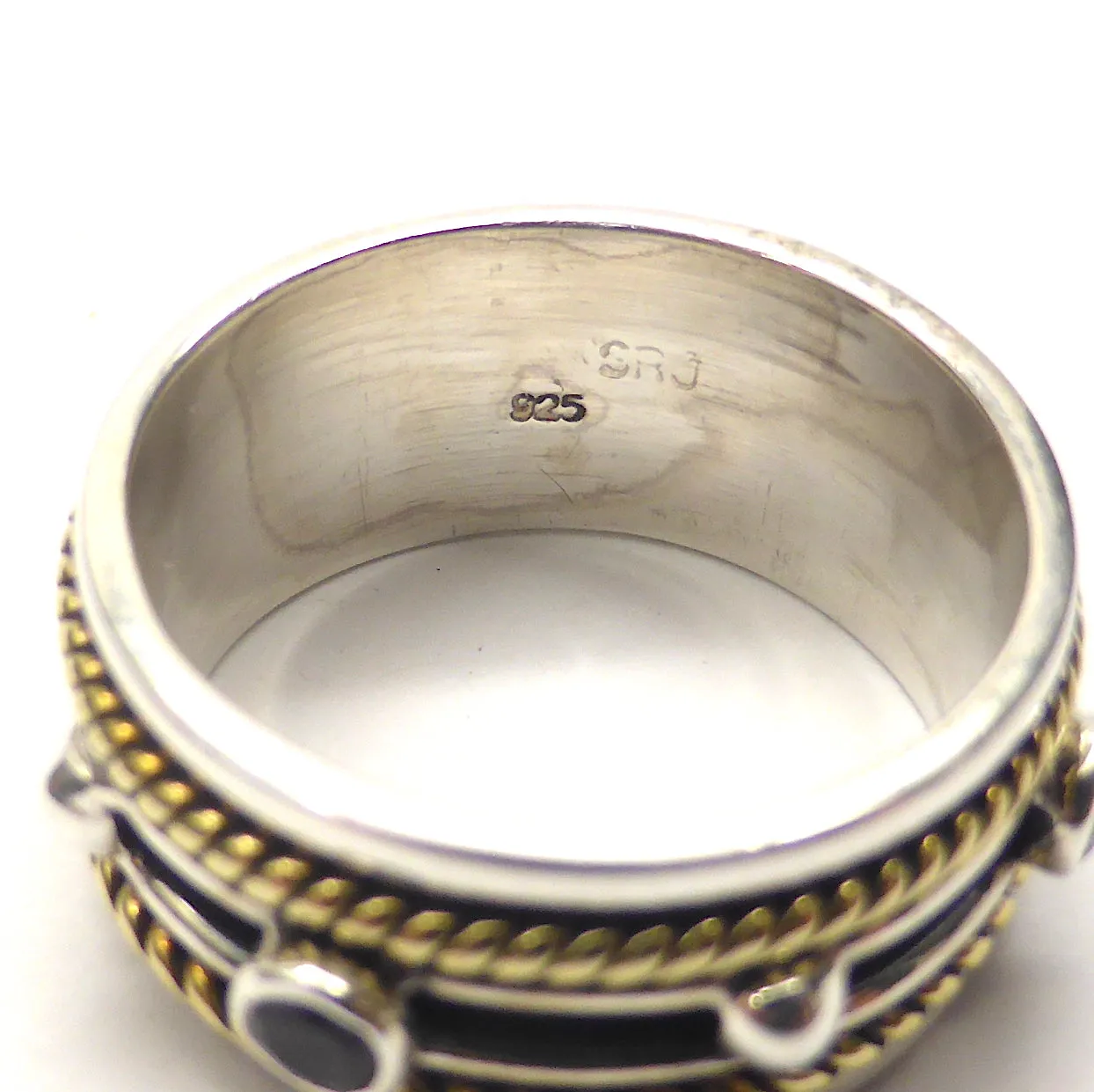 Peridots Ring, Faceted Rounds in spinning band, 925 Silver g3
