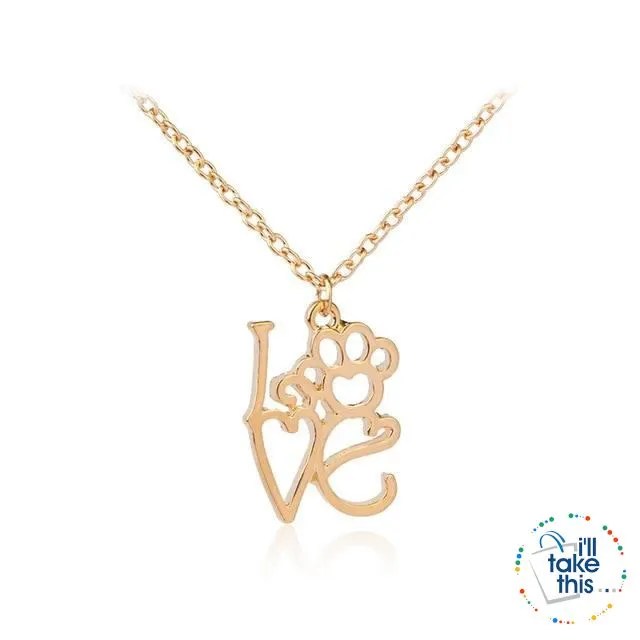 PET LOVERS Collection of Dog & Cat, Paw & Heart themed Pendant Necklaces in Gold or Silver