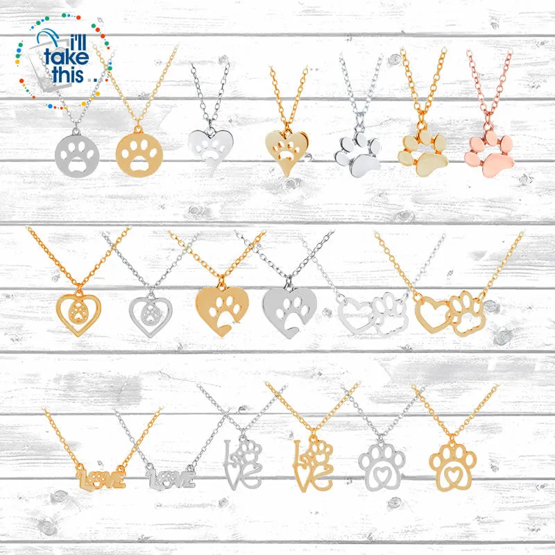 PET LOVERS Collection of Dog & Cat, Paw & Heart themed Pendant Necklaces in Gold or Silver