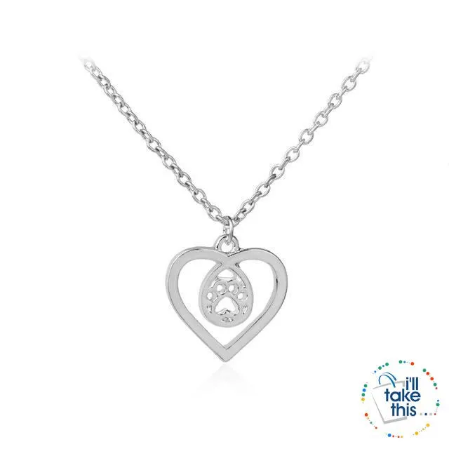 PET LOVERS Collection of Dog & Cat, Paw & Heart themed Pendant Necklaces in Gold or Silver