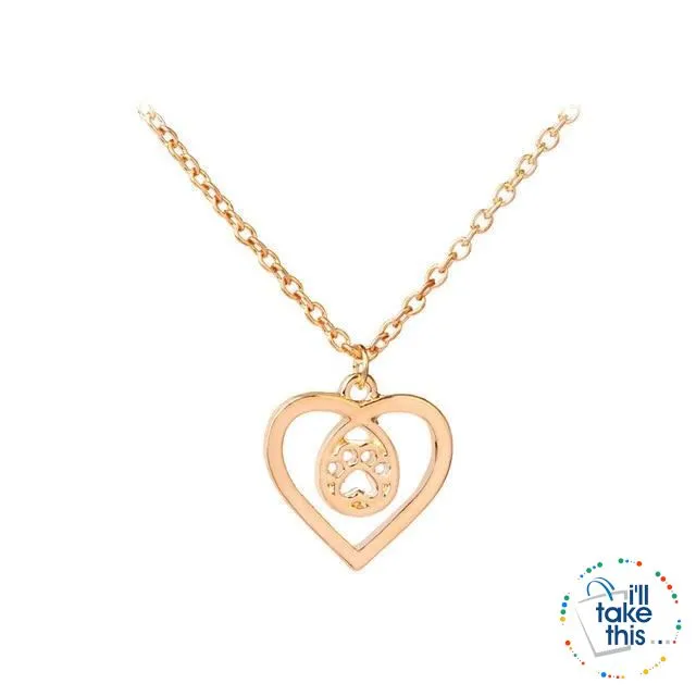 PET LOVERS Collection of Dog & Cat, Paw & Heart themed Pendant Necklaces in Gold or Silver