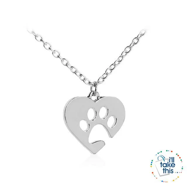 PET LOVERS Collection of Dog & Cat, Paw & Heart themed Pendant Necklaces in Gold or Silver