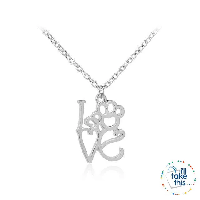 PET LOVERS Collection of Dog & Cat, Paw & Heart themed Pendant Necklaces in Gold or Silver