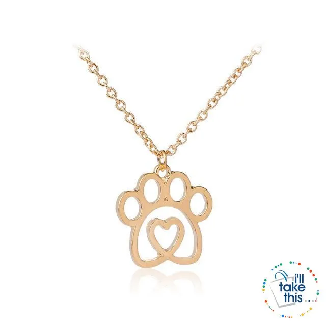 PET LOVERS Collection of Dog & Cat, Paw & Heart themed Pendant Necklaces in Gold or Silver