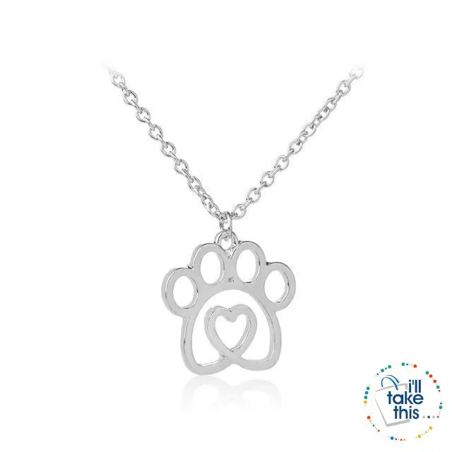PET LOVERS Collection of Dog & Cat, Paw & Heart themed Pendant Necklaces in Gold or Silver