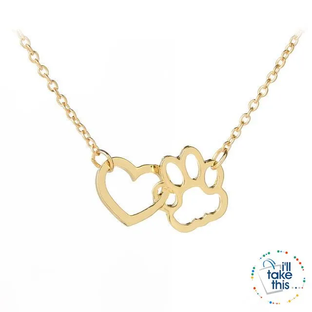PET LOVERS Collection of Dog & Cat, Paw & Heart themed Pendant Necklaces in Gold or Silver