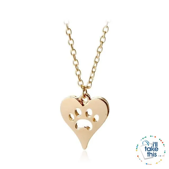 PET LOVERS Collection of Dog & Cat, Paw & Heart themed Pendant Necklaces in Gold or Silver