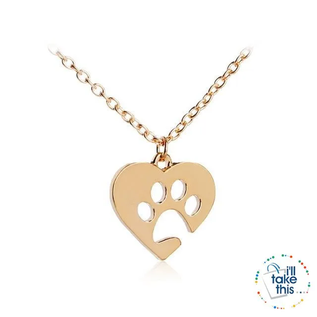 PET LOVERS Collection of Dog & Cat, Paw & Heart themed Pendant Necklaces in Gold or Silver