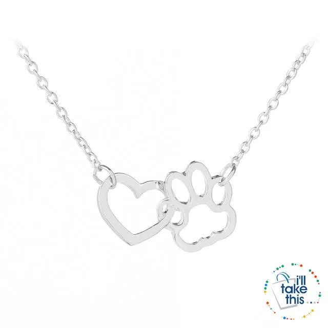 PET LOVERS Collection of Dog & Cat, Paw & Heart themed Pendant Necklaces in Gold or Silver