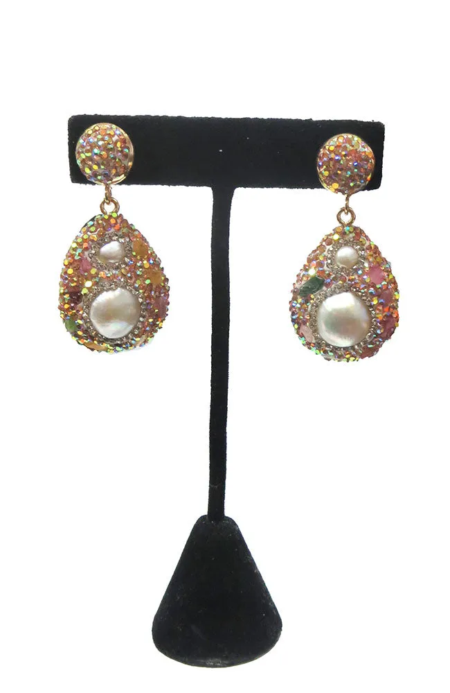 Pink Clearr CZ Teardrop Earring