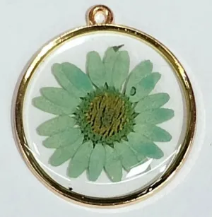 Pistachio Spherical Floral Design Resin Pendants with Two Holes