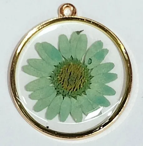 Pistachio Spherical Floral Design Resin Pendants with Two Holes