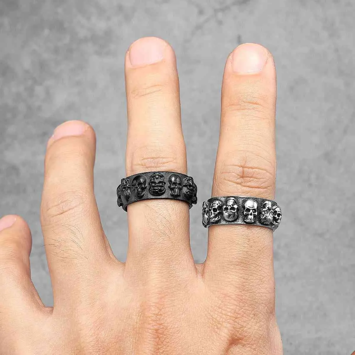 Punk Multi Skull Band Ring