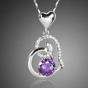 Purple Heart Pendant Chain Necklace