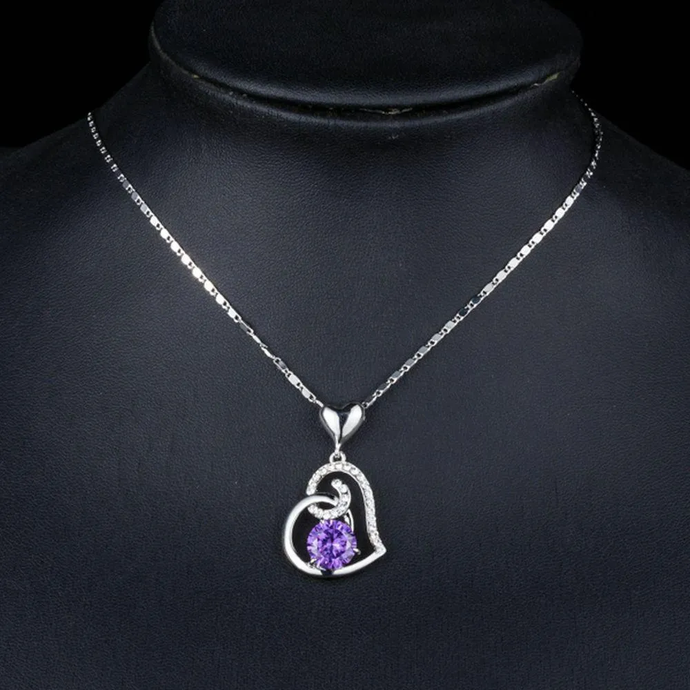 Purple Heart Pendant Chain Necklace