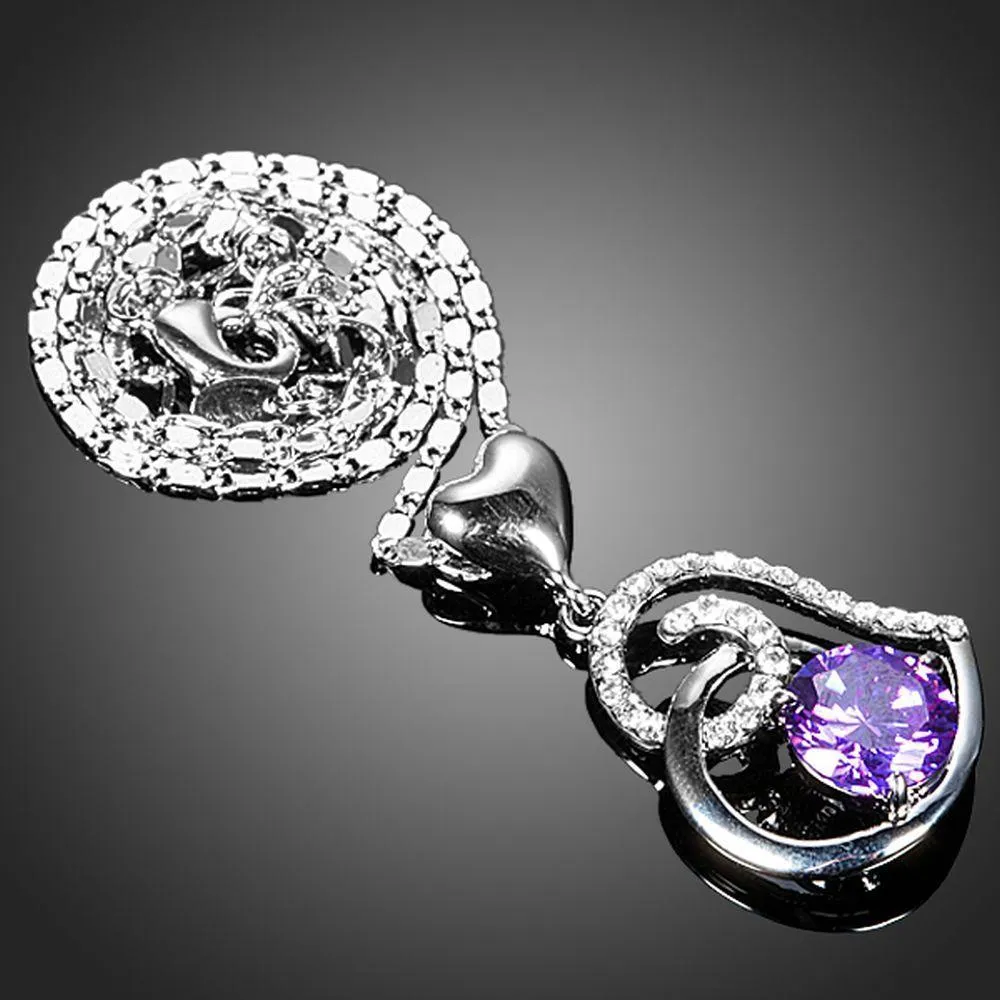 Purple Heart Pendant Chain Necklace